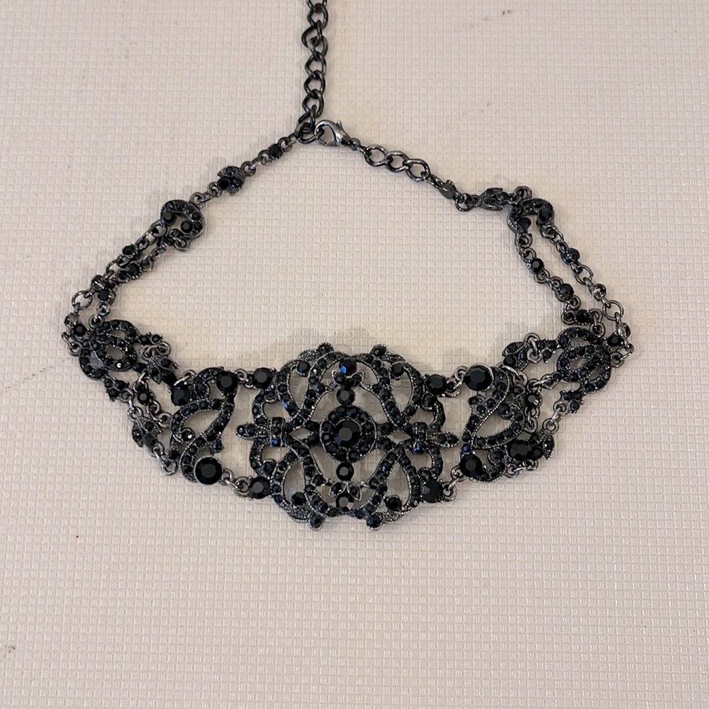 Ornate Black Gemstone Silver Statement Choker Nec… - image 3